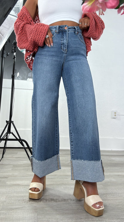 Kendal Distressed Cuff High Rise Denim , RISEN