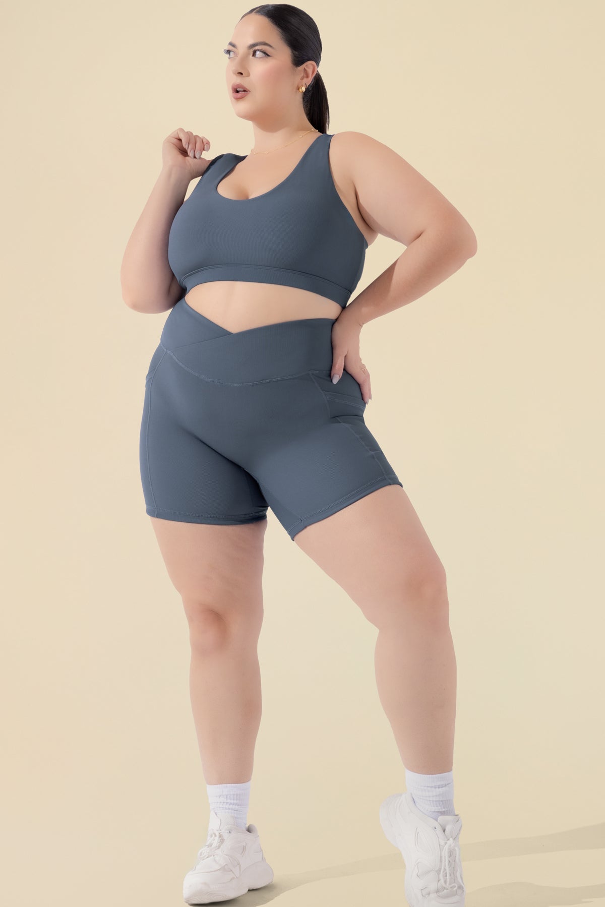 Crisscross Hourglass® Midi Shorts with Pockets (Ribbed) - Dark Navy