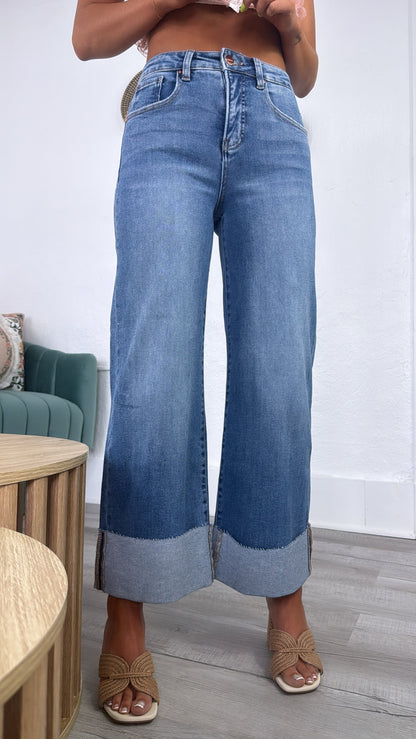 Kendal Distressed Cuff High Rise Denim , RISEN