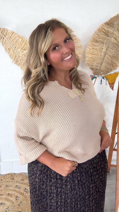 Meadow Knit 3/4 Sleeve Top, Taupe