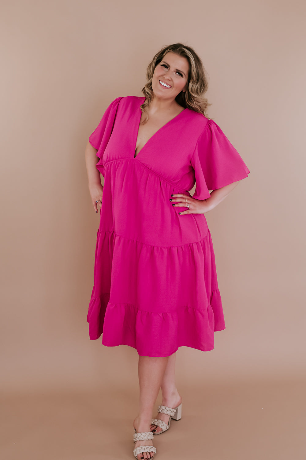 Better Days Ahead Flutter Sleeve Dress, Pink