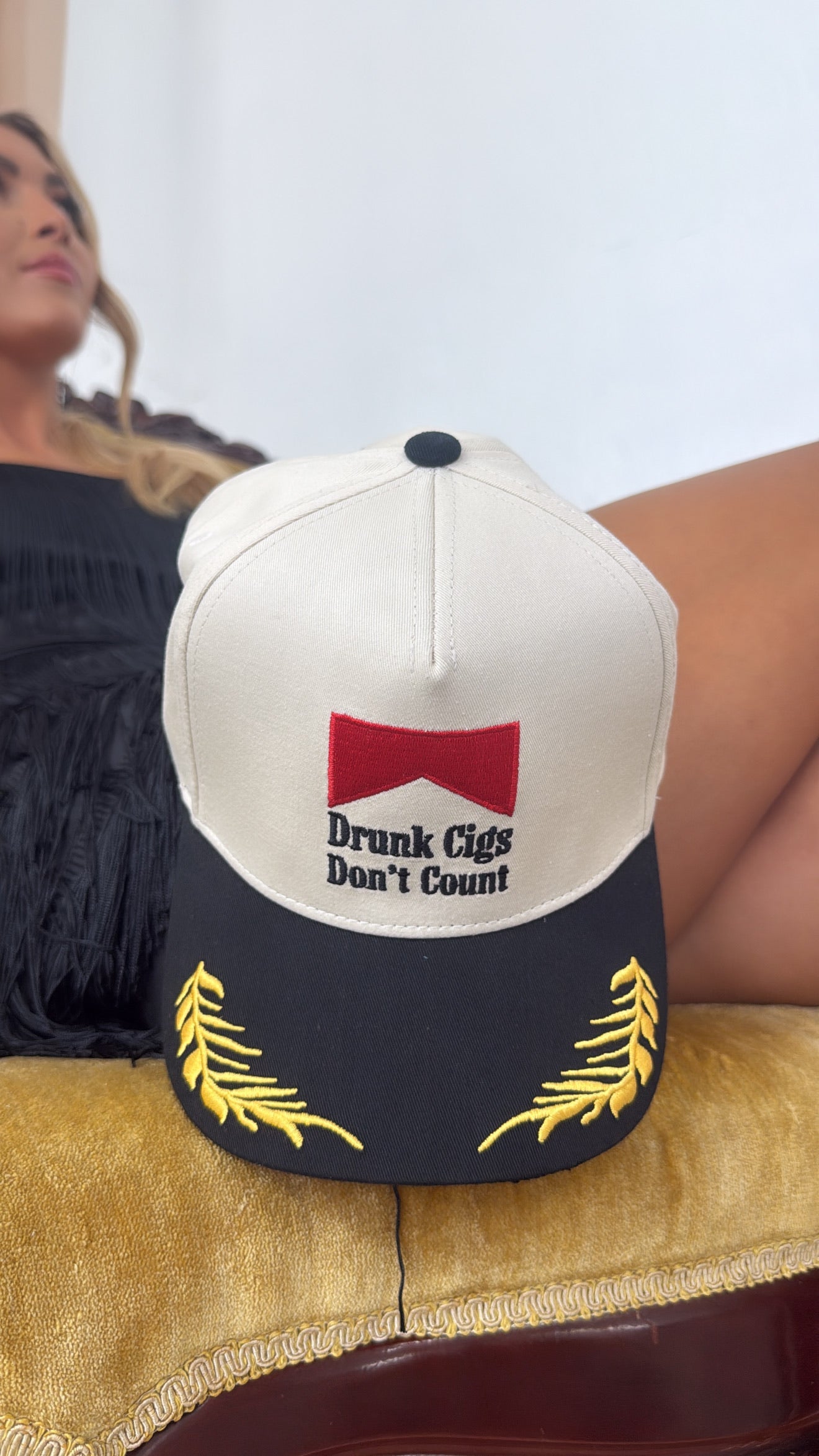 Drunk Cigs Don't Count Ball Cap, Black/Natural