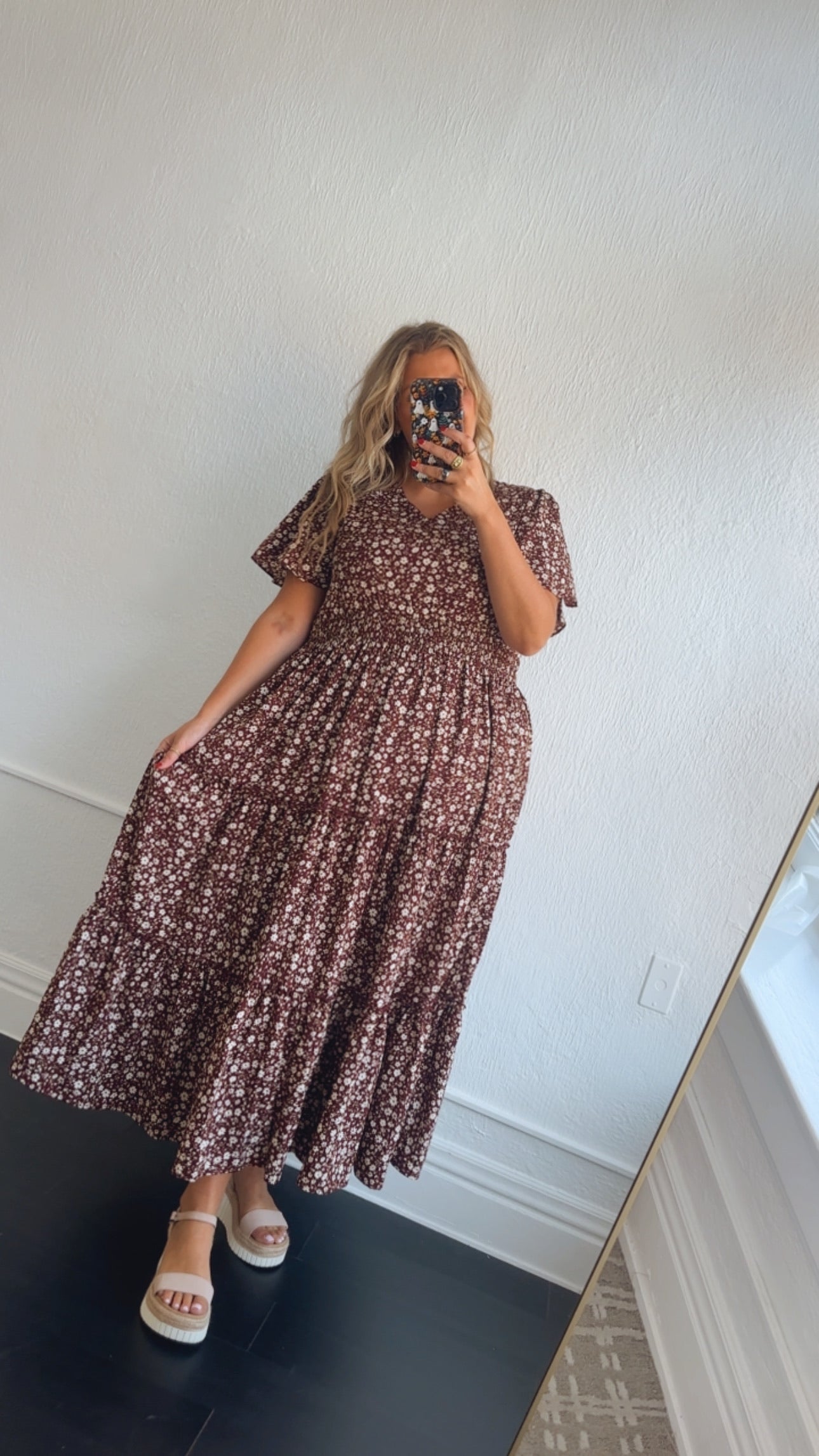 ECB Exclusive: Many Moments Floral Maxi Dress, Wine