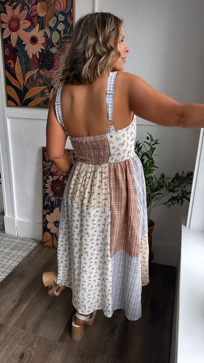 Patchwork Blooms Midi Dress, Ivory
