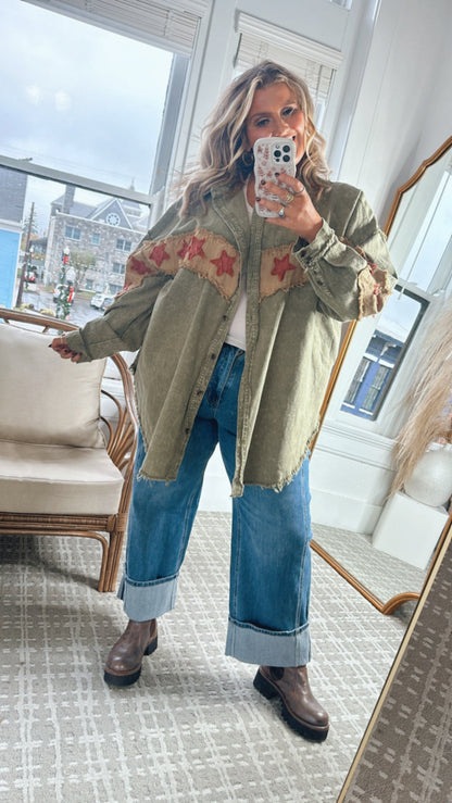 All The Stars Washed Button Down Top, Olive