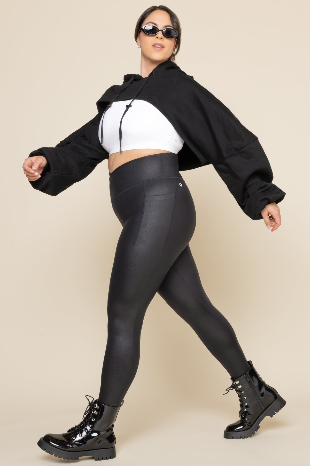 Crisscross Hourglass® Faux Leather Legging with Pockets - Black