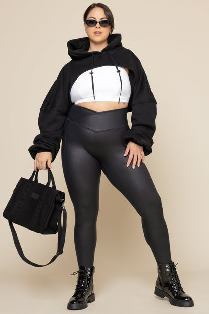 Crisscross Hourglass® Faux Leather Legging with Pockets - Black