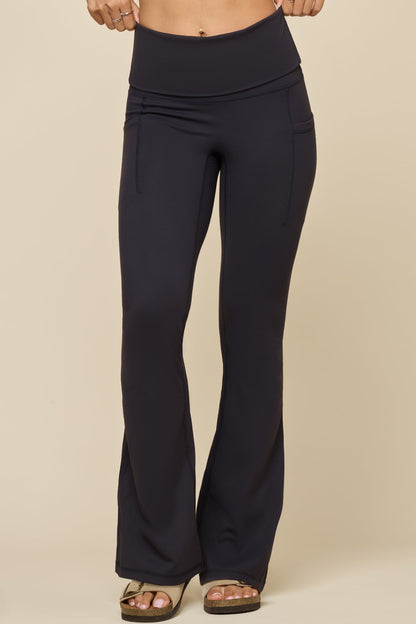 Foldover Flared Legging - Cool Black