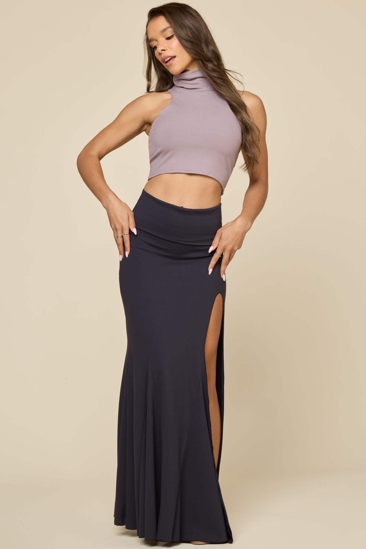Foldover Mermaid Maxi Skirt - Cool Black