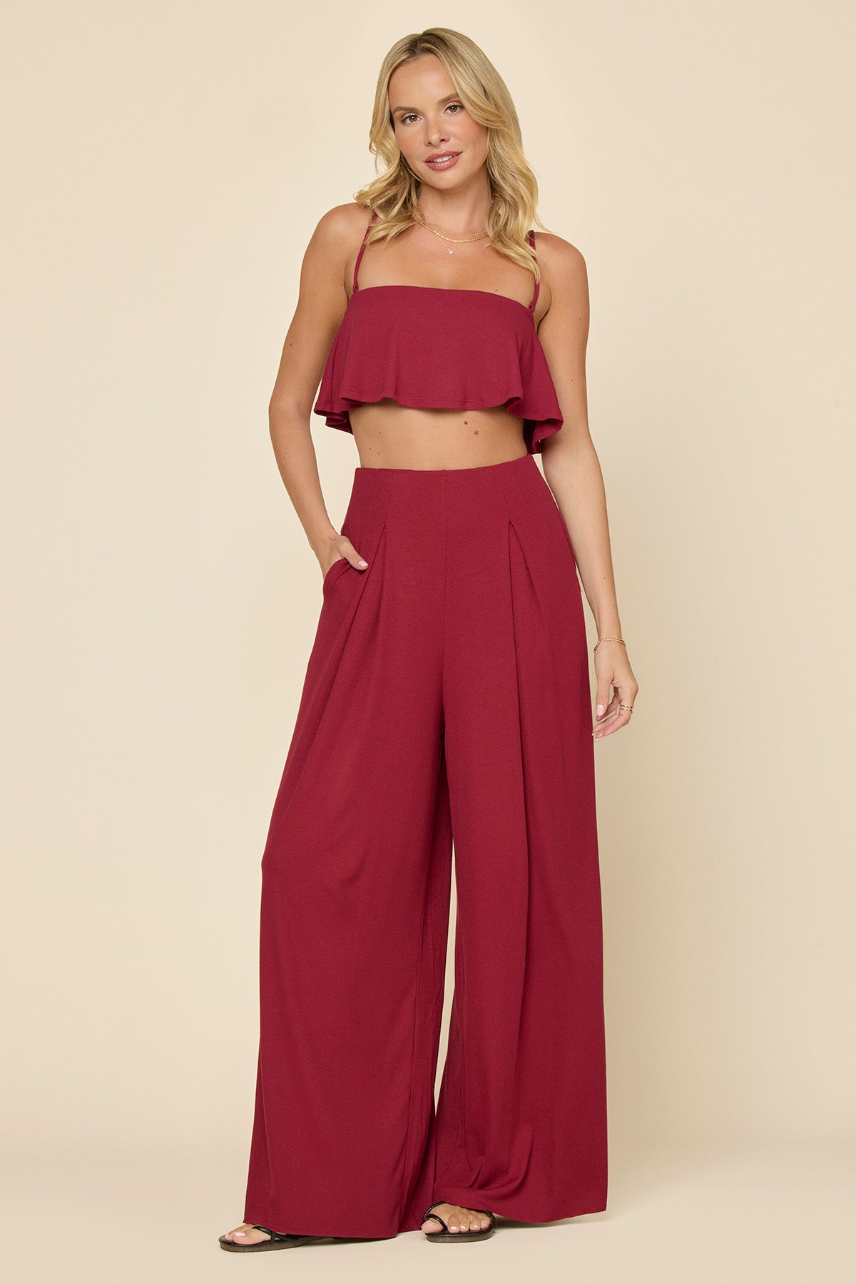 Go With The Flow Crop Top - Deep Cherry