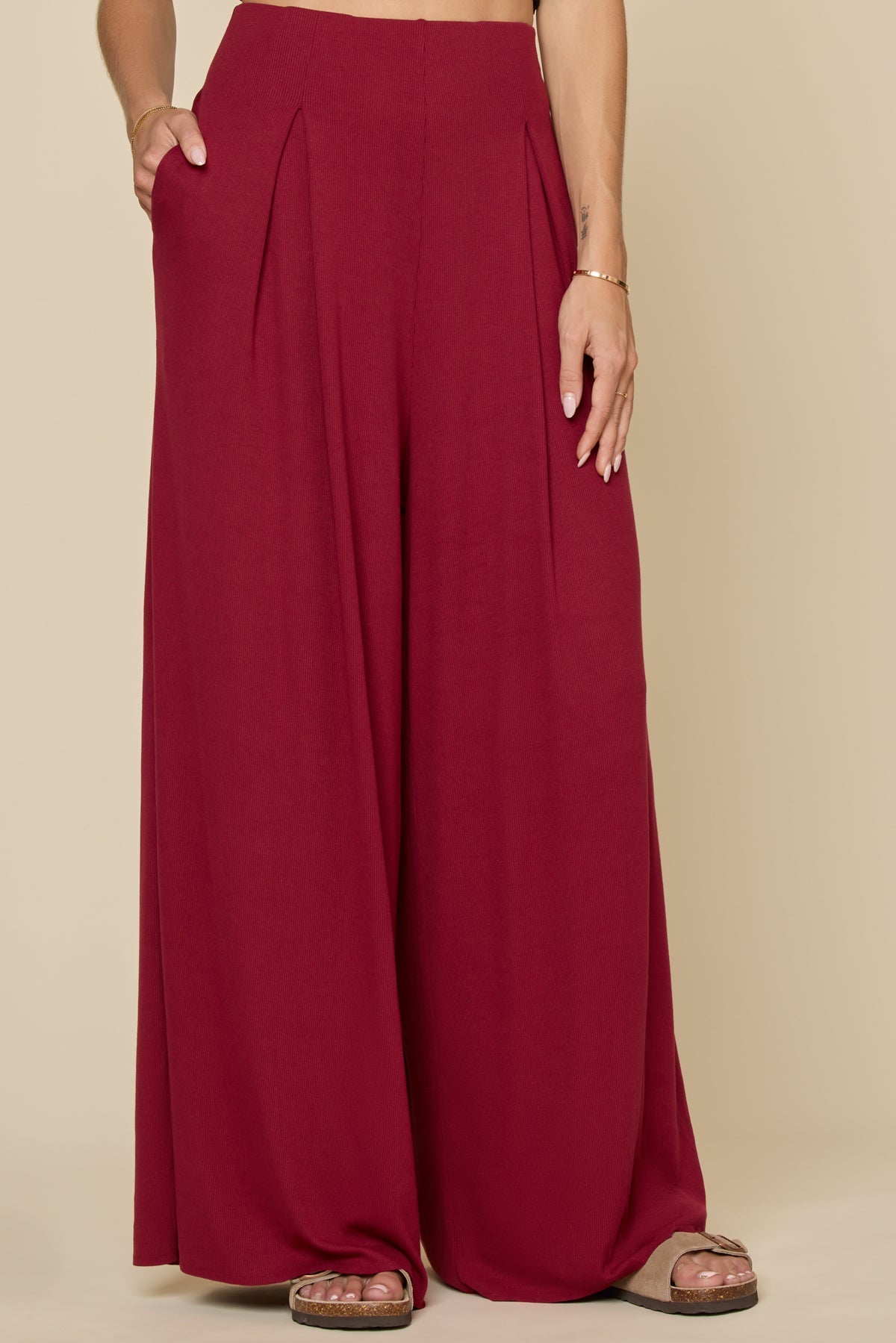 Go with the Flow Wide Leg Pant - Deep Cherry