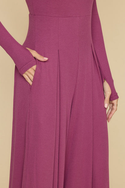 Go With The Flow Long Sleeve Jumpsuit - Raspberry