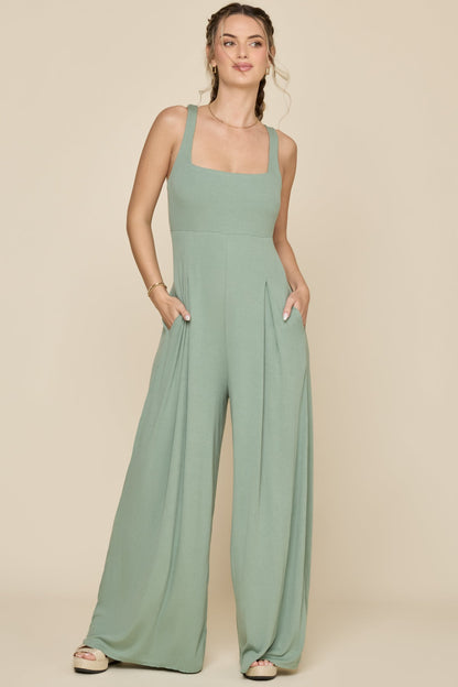 Go With The Flow Jumpsuit - Evening Moss
