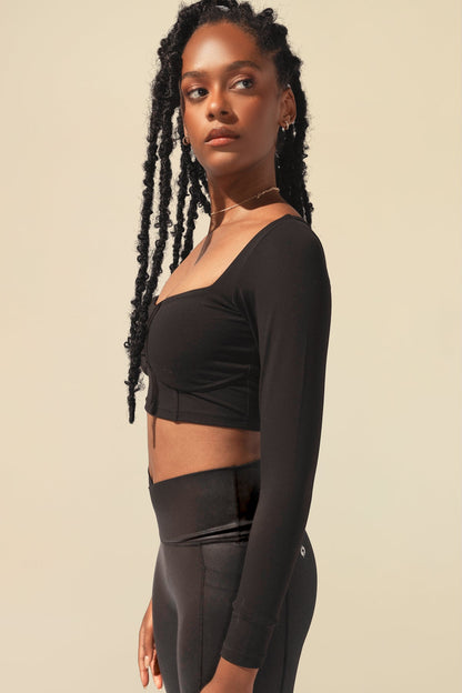 Sweetheart Long Sleeve Crop Top - Black