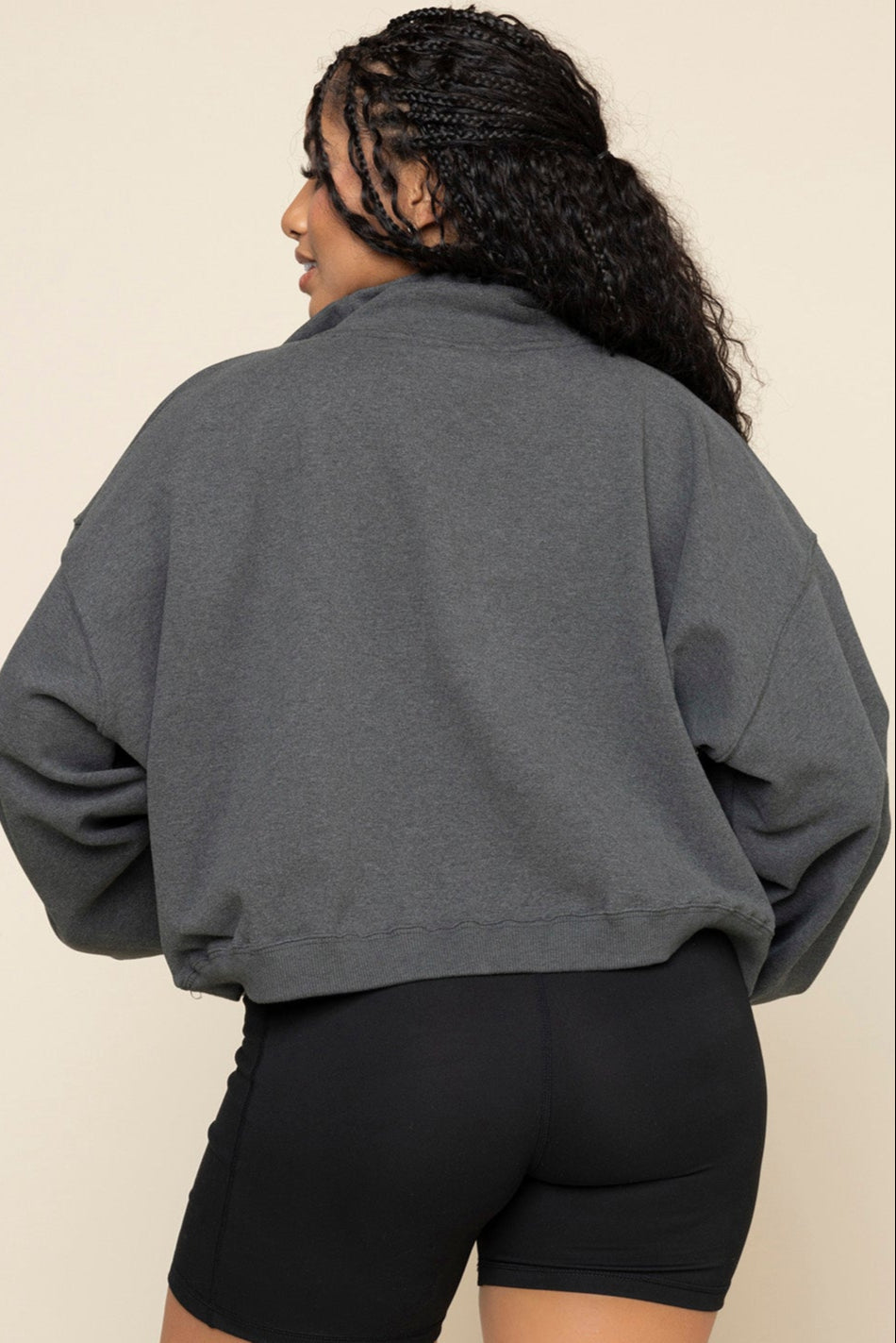 Ooey Gooey Crop Half Zip - Charcoal Heather