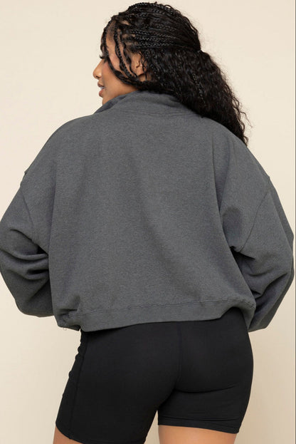 Ooey Gooey Crop Half Zip - Charcoal Heather