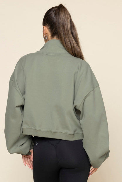 Ooey Gooey Crop Half Zip - Light Sage