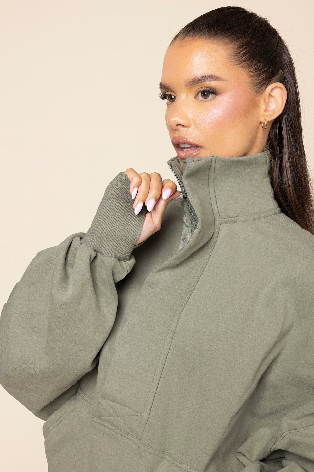 Ooey Gooey Half Zip Sweater - Light Sage