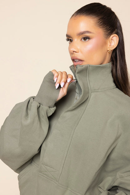 Ooey Gooey Half Zip Sweater - Light Sage