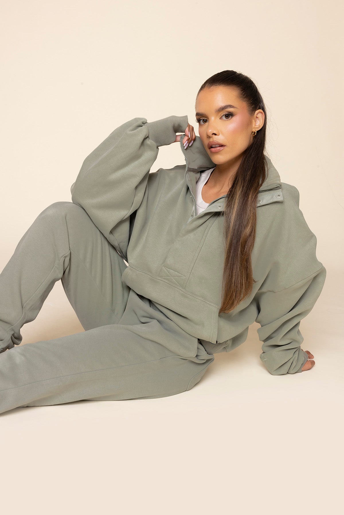 Ooey Gooey Half Zip Sweater - Light Sage
