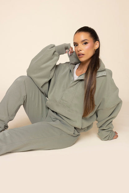 Ooey Gooey Half Zip Sweater - Light Sage