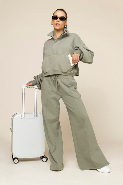 Ooey Gooey Crop Half Zip - Light Sage