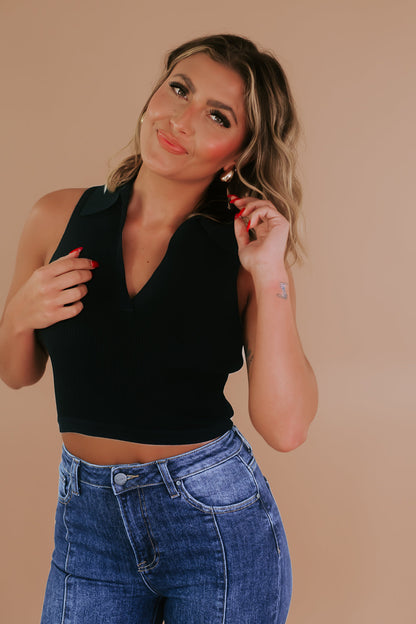 Preppiest Cropped Polo Tank, Black