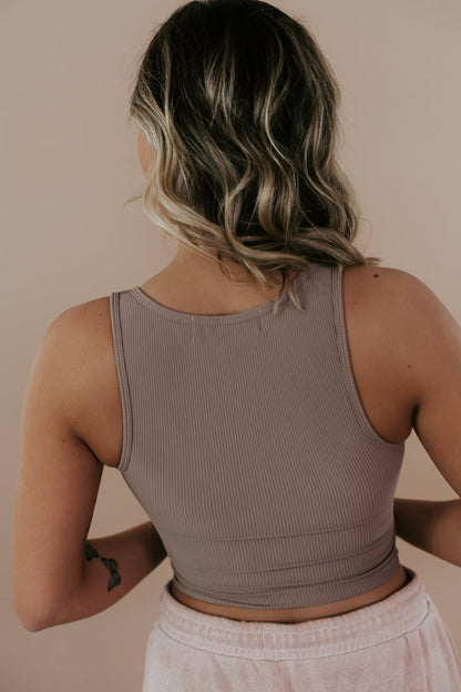Padded Cutout Crop Tank, Taupe