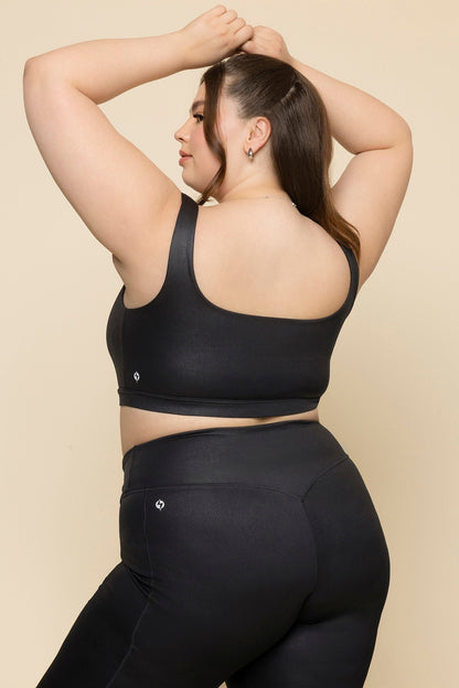 Faux Leather Tone Bra - Black