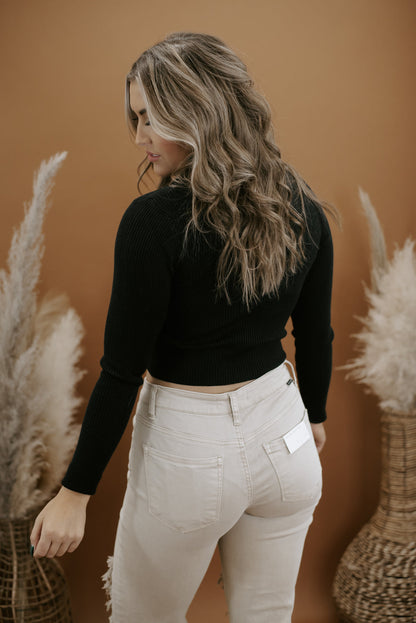 Heading Out V Neck Cropped Sweater, Black