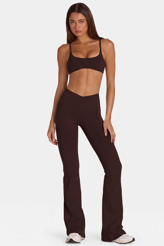Soft Active V-Waist Flared Leggings in Espresso
