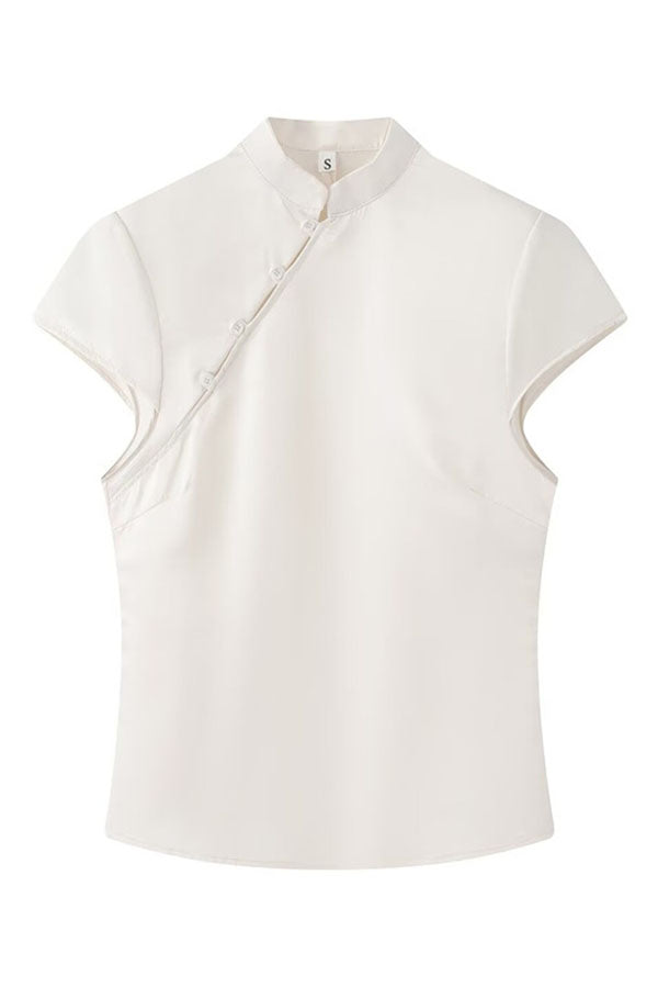 Aurelia Vintage-Inspired Side-Button Mandarin Blouse