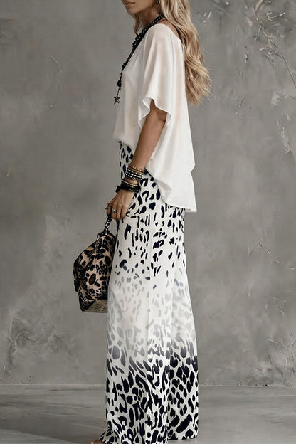 Safari Glam Draped Blouse & Ombre Leopard Wide-Leg Trousers Set