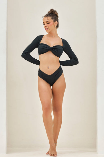 Crisscross Hourglass® Cheeky Bikini Bottom - Black Bold Rib