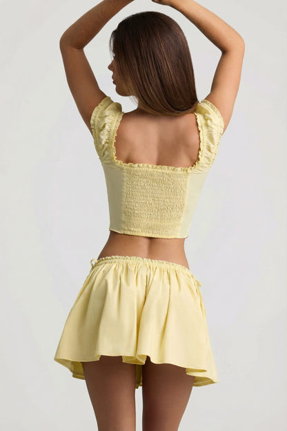 Ruched Cotton-Poplin Corset Top in Lemon Yellow