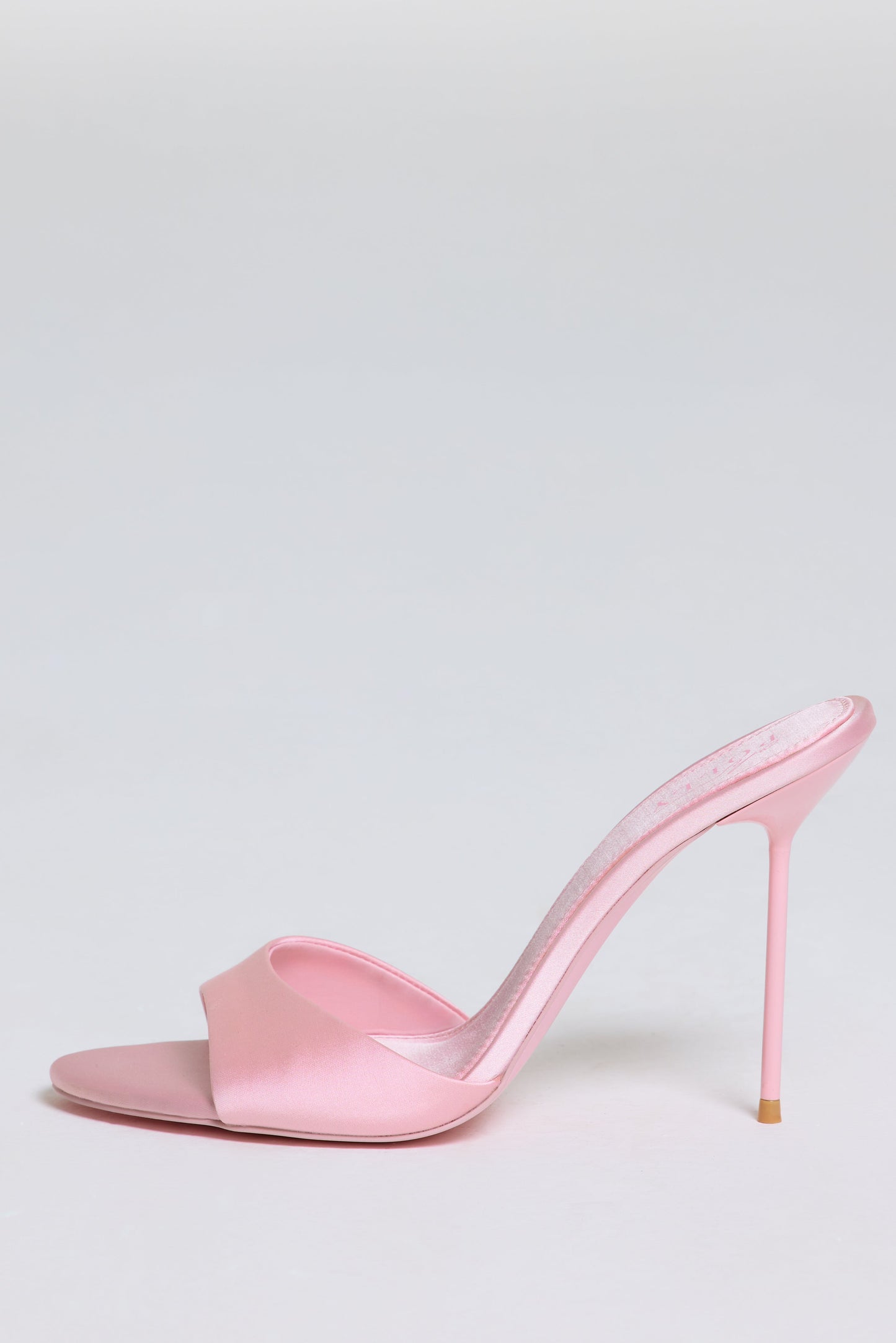Satin Heeled Mule Sandal in Soft Pink