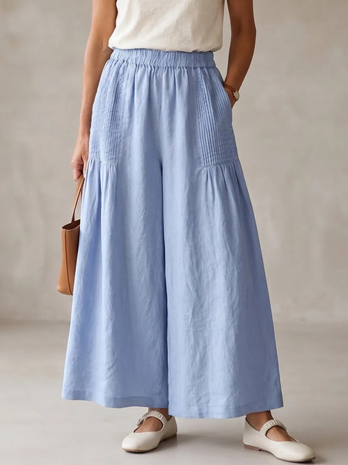 Women's Vintage-style Pleated Cotton-linen Wide-leg Trousers